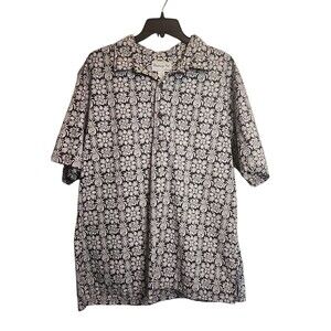 Vintage Bishop XL St. Mens 2 Buttons Black & White Shirt Pinapple Print
